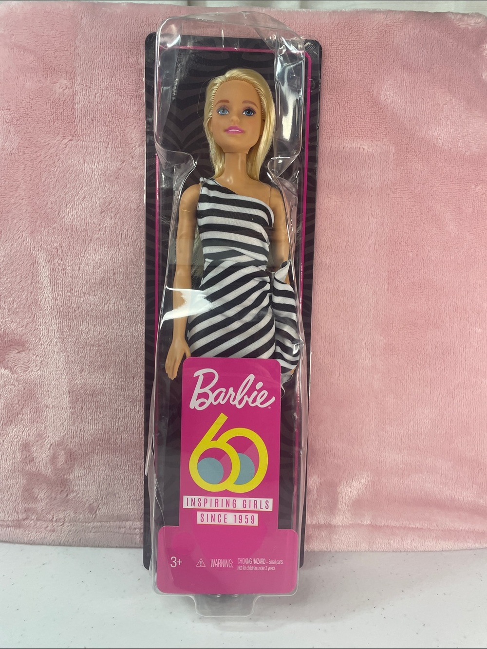 Barbie Blonde Doll in Black & White Striped Dress